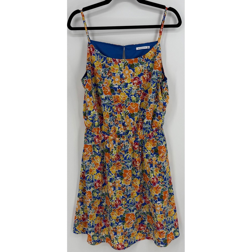 Staccato Blue Floral Mini Dress Sleeveless Elastic Waist 71307G Womens Large